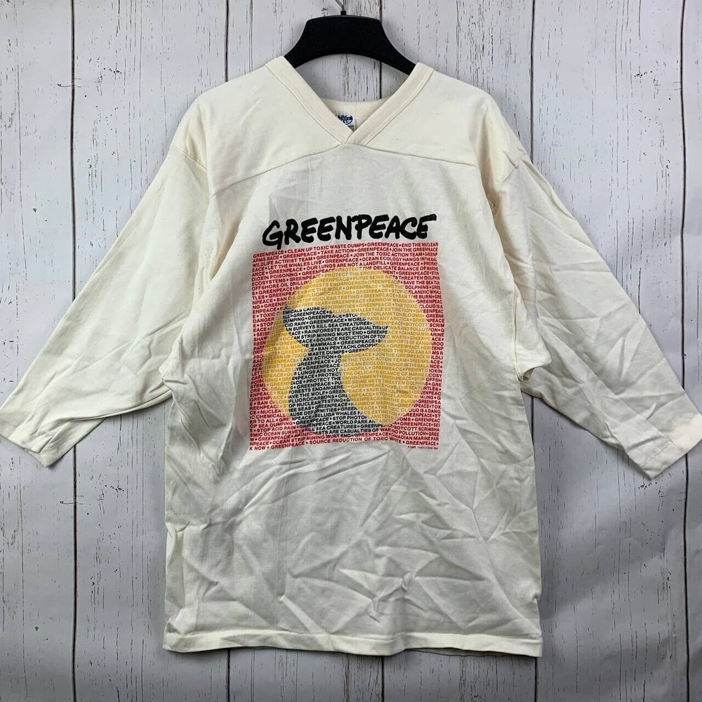 Vintage Greenpeace Whale Tail Large Venus 3/4 Sleeve Shirt New Men Single Stitch
